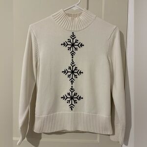 Women’s Petite White Snowflake Talbots Long Sleeve Sweater